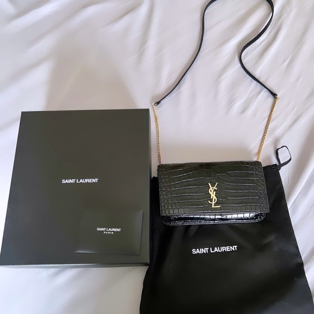 Saint Laurent Black Crossbody Bag with Gold YSL Logo